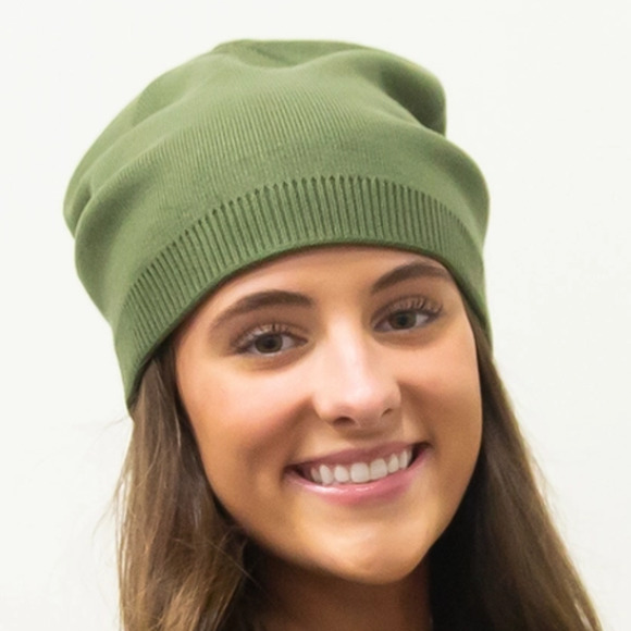 Olive Green Cashmere Blend Beanie - Picture 2 of 2